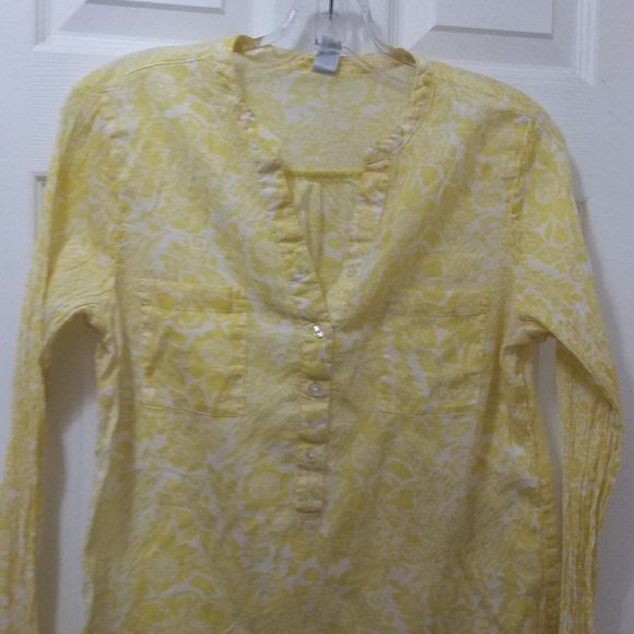 Yellow patterned blouse - long sleeve - Picture 1 of 4
